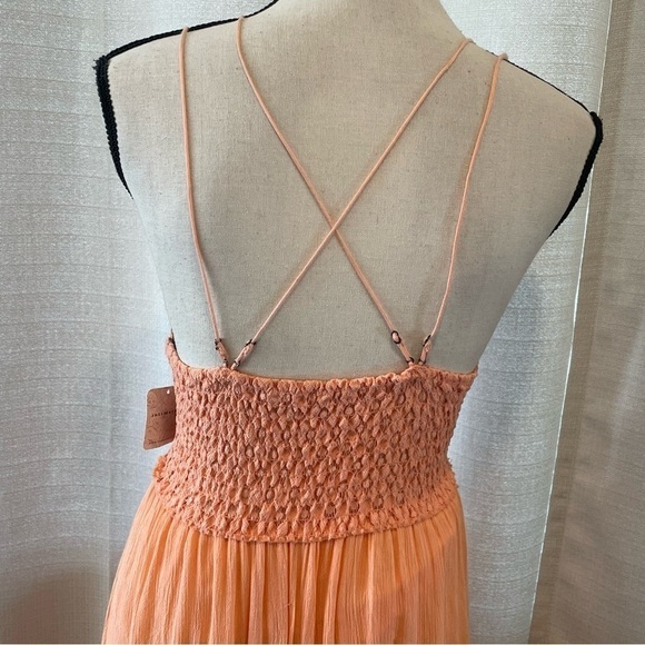 Free People Adella Slip Maxi Dress Womens Bralette Strappy Pretty Peach Sz M NWT - Picture 9 of 10